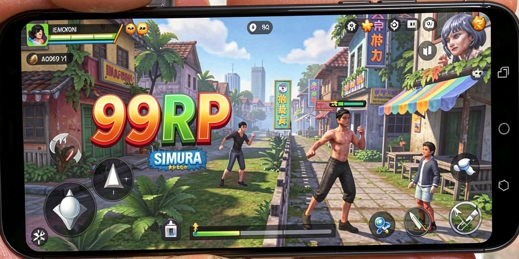 Screenshot gameplay 99RP menampilkan interaksi antara karakter dan lingkungan.