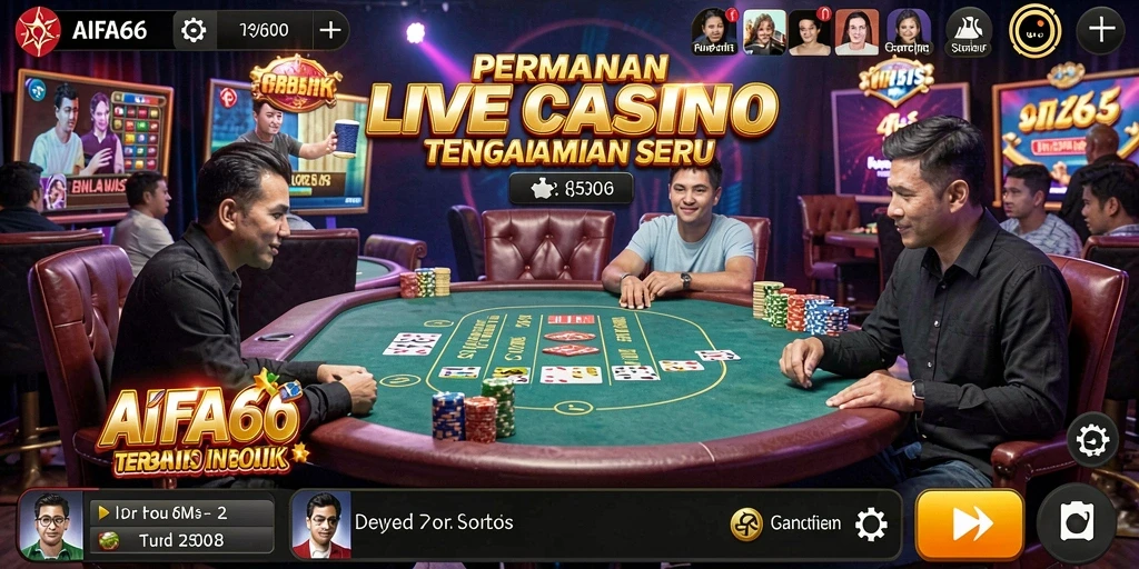 Tampilan antarmuka aplikasi AIFA66 yang menampilkan dealer dan permainan Live Casino.