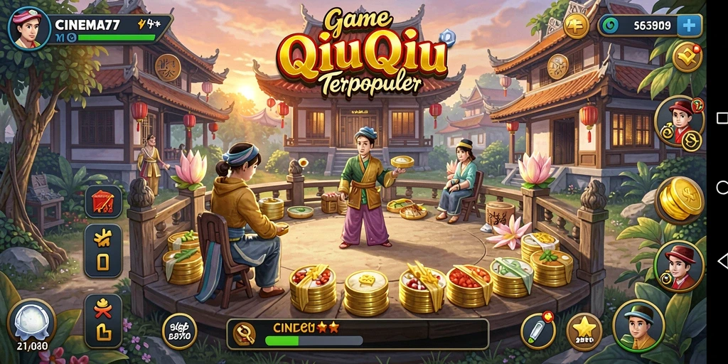 Tampilan screenshot CINEMA77 yang menunjukkan permainan QiuQiu yang seru.