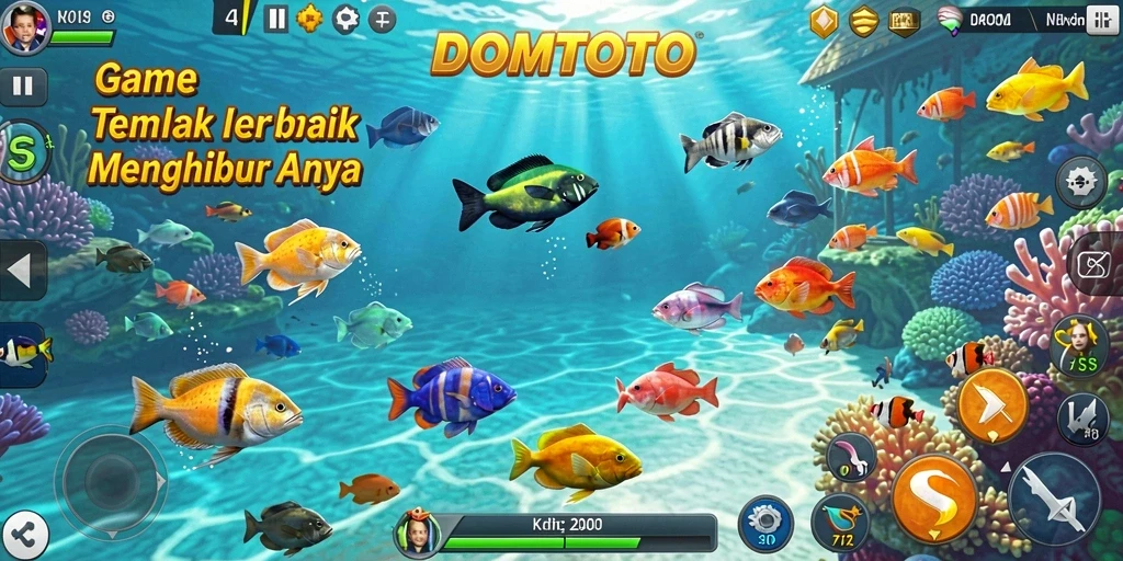 Screenshot gameplay DOMTOTO yang menampilkan aksi menembak ikan.