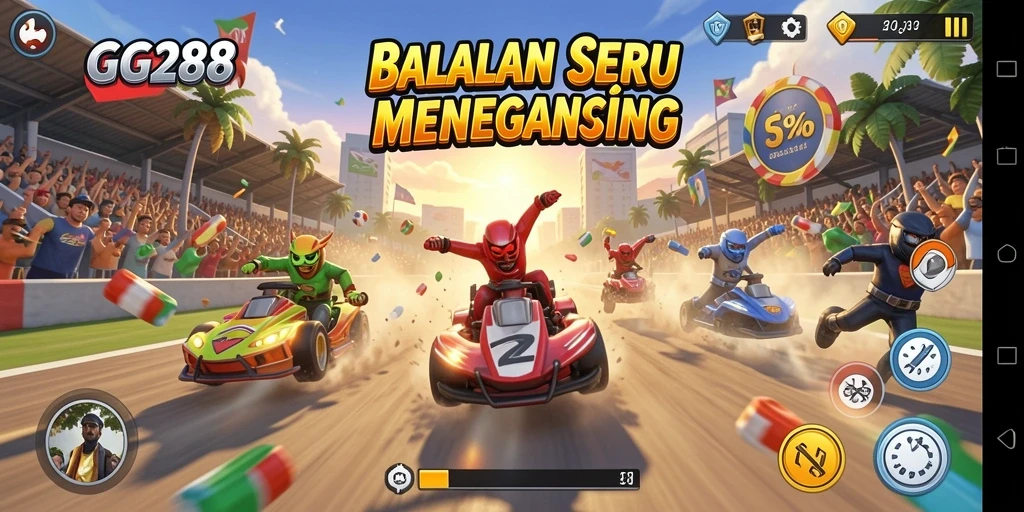 Screenshot GG288 yang menampilkan aksi balapan seru dan ketegangan.