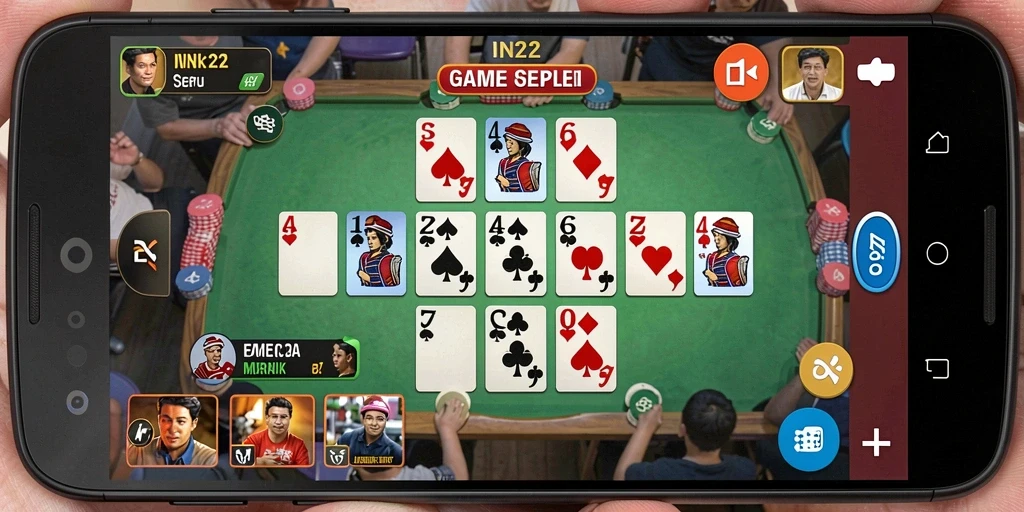Screenshot gameplay IN22 menampilkan sesi permainan Gaple yang seru dan interaktif.