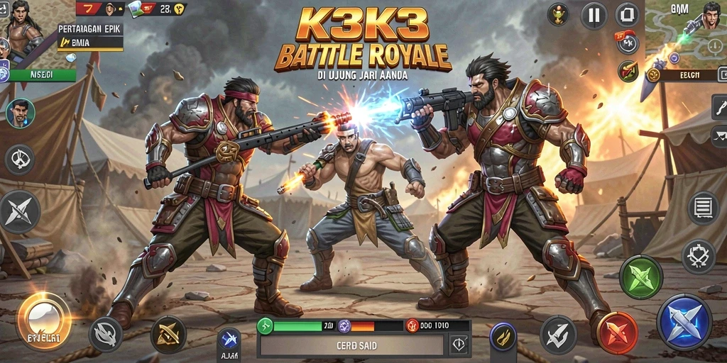 Gameplay K3K3 yang intens dalam pertempuran Battle Royale.