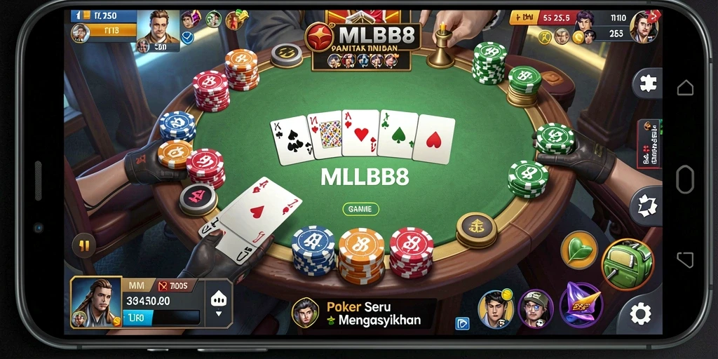 Screenshot gameplay MLBB8 menampilkan aksi poker yang mendebarkan.