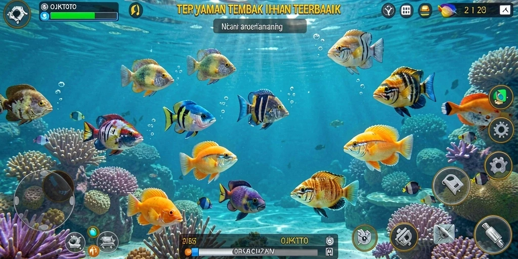 Tampilan gameplay OJKTOTO menakjubkan dengan aksi menembak ikan.