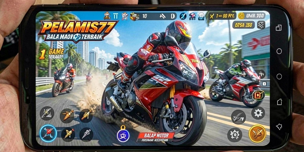 Screenshot PELAMIS77 menunjukkan momen balap motor yang seru dan mendebarkan.